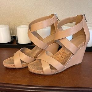 BCBG Leather Wedge Sandals